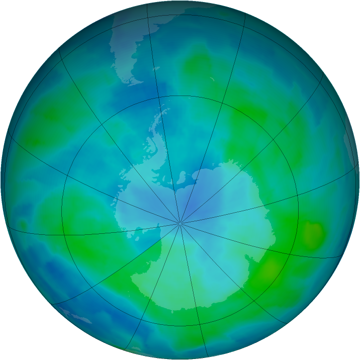 Antarctic ozone map for 08 March 2012